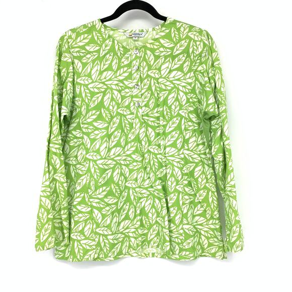 Solumbra Popover Sun Protection Shirt Womens Size M Long Sleeve Green Leaf Print - Picture 1 of 6